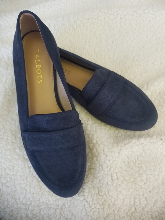 Talbots Shoes - Talbots Navy Suede Penny Loafers
